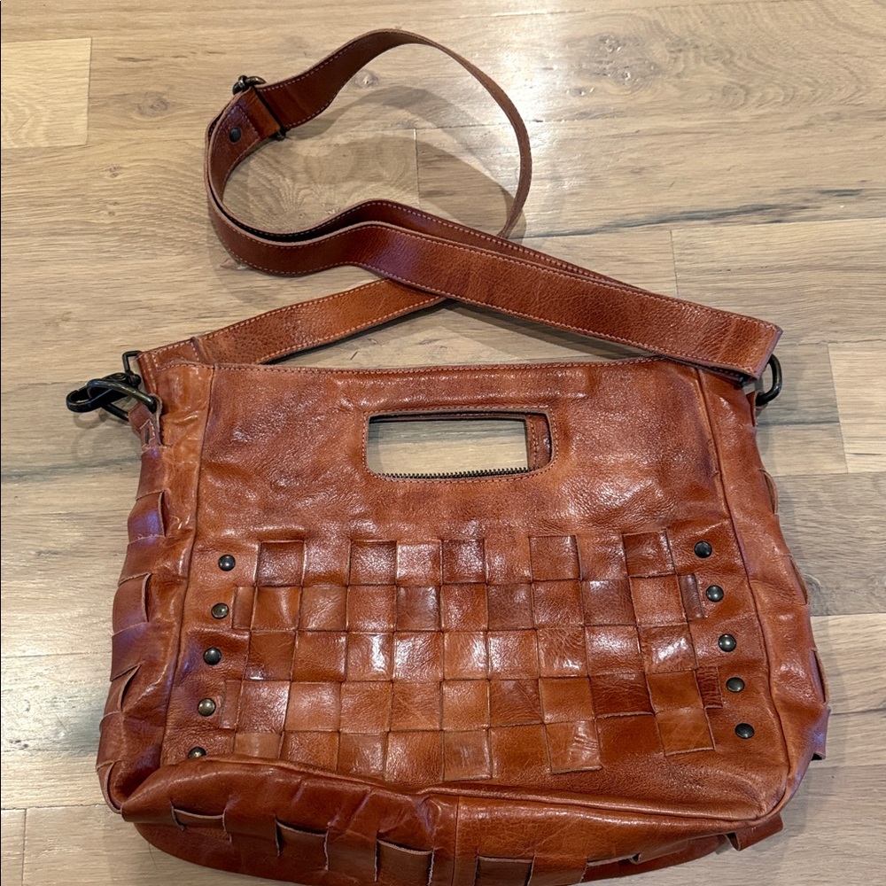 Bed Stu Orchid Studded Woven Leather Satchel Bag - Picture 6 of 14